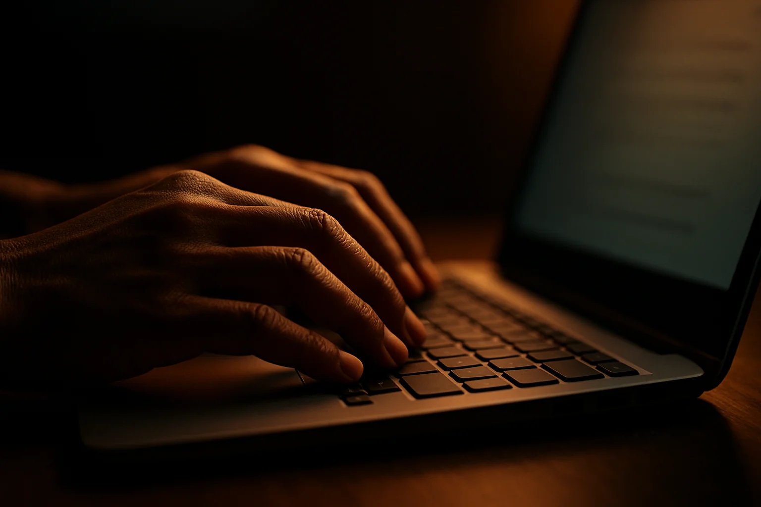 Cận cảnh tay người đàn ông Việt gõ bàn phím laptop hiện đại